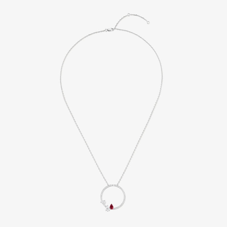 Serti sur Vide pendant set with 2 diamonds and 1 ruby