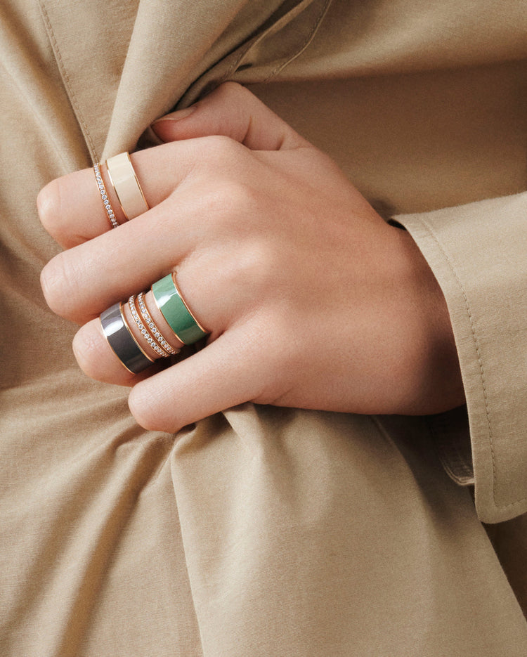 Berbere Chromatic sage-green ring in pink gold paved with diamonds