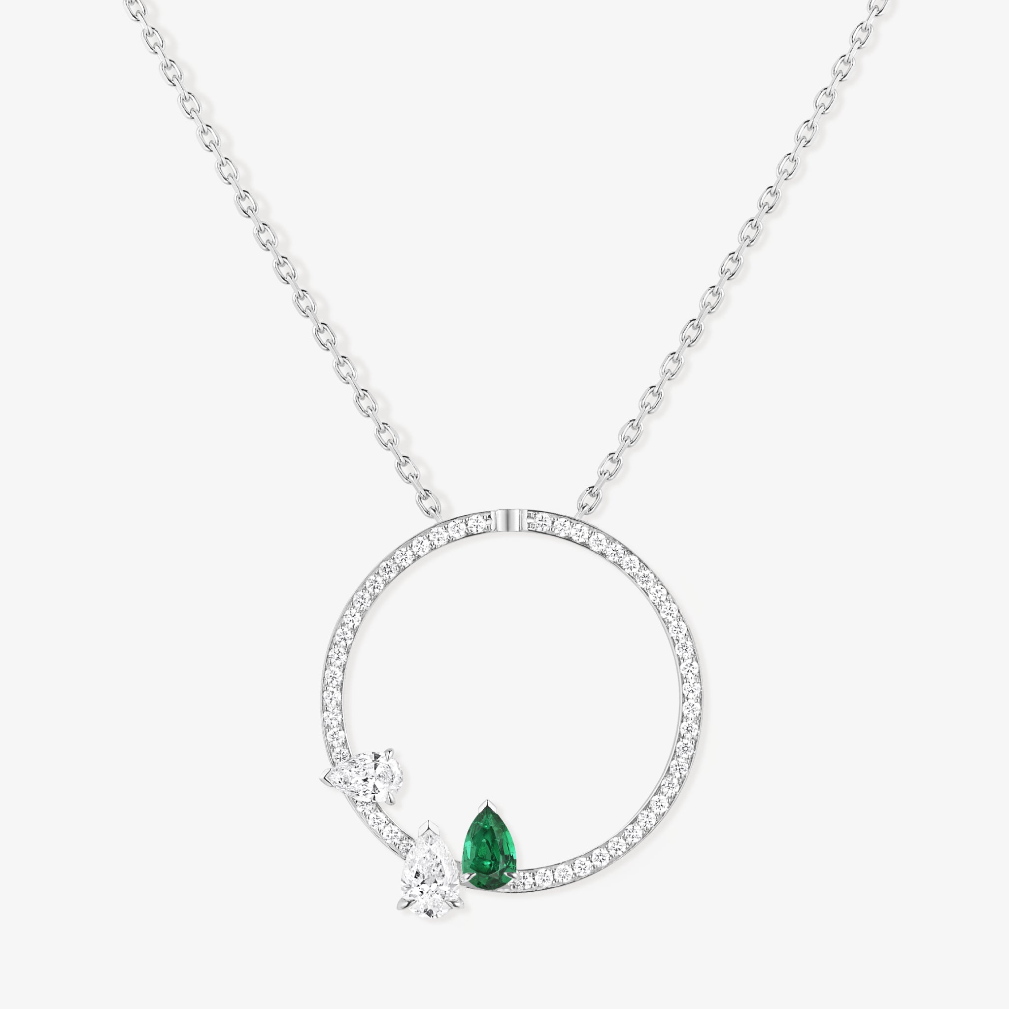 Serti sur Vide pendant in white gold with 2 pear cut diamonds and