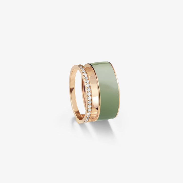 Berbere Chromatic sage-green ring in pink gold paved with diamonds