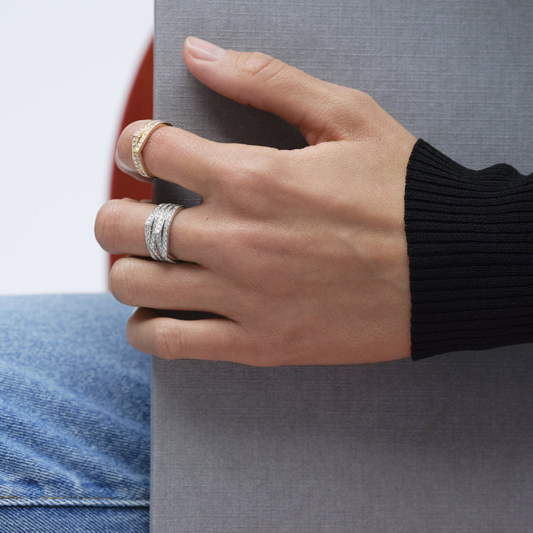 Antifer 4 rows ring in white gold paved with diamonds