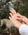 Berbere Chromatic Coral lacquer ring in pink gold paved with diamonds